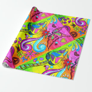 diagonales Hippie-Zauberpilz-Verpackungspapier Geschenkpapier