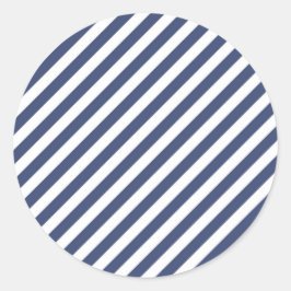 Diagonales Muster aus navyblauen und weißen Streif Runder Aufkleber