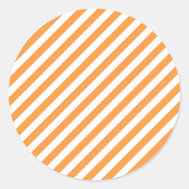 Diagonales orange-weiße Streifenmuster Runder Aufkleber