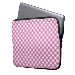 Diagonales rosa und weißes Gingham  Laptopschutzhülle