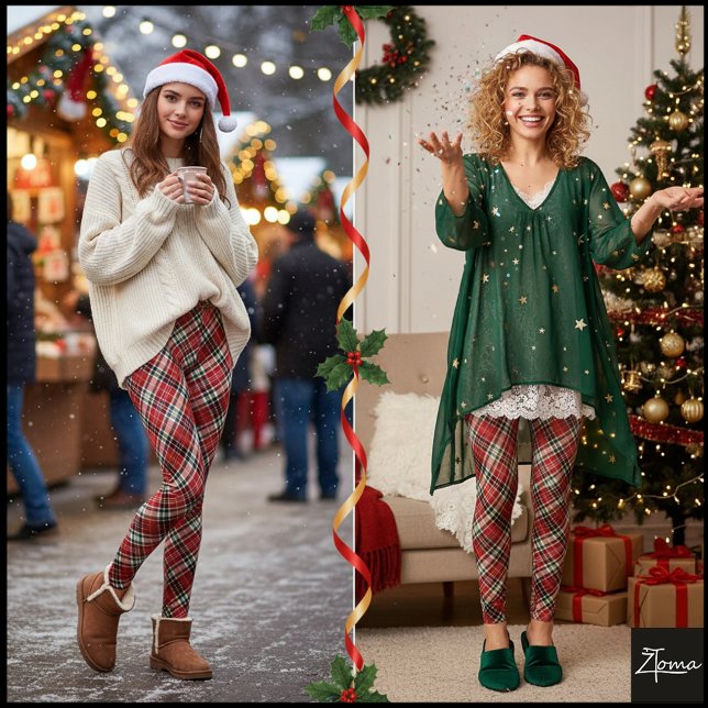 Diagonales Rot-Schwarz-Grün kariertes Gewebe Leggings (Von Creator hochgeladen)