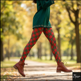 Diagonales rotes grünes Plaid im kleinen Maßstab Leggings