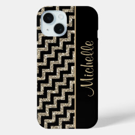 Diagonales schwarzes Zickzack Gold personalisiert Case-Mate iPhone Hülle
