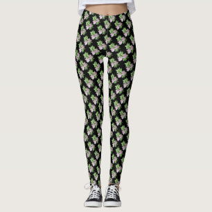 Diagonalreihen kleiner rosa Blume, blühschwarz Leggings