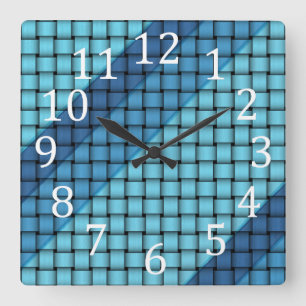 Diagonaly Blue Stripes Basket Weave Wall Clocks Quadratische Wanduhr