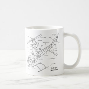 Diagramm der Hauptteile in einem Hubschrauber Kaffeetasse