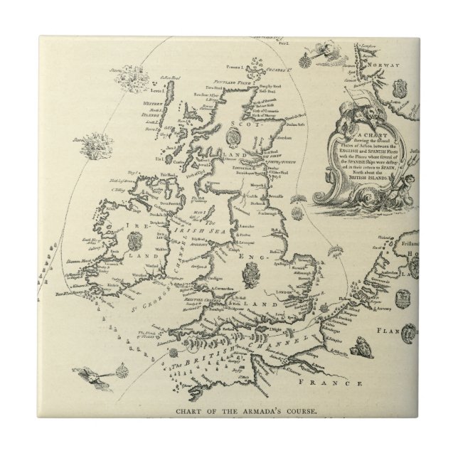 Diagramm des Kurses der spanischen Armada Fliese (Vorderseite)