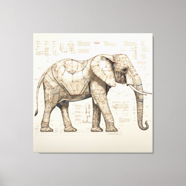 Diagrammatic African Elephant Canvas Print Leinwanddruck (Vorderseite)