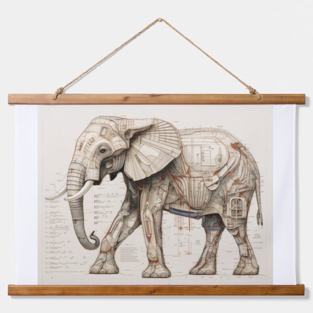 Diagrammatic African Elephant Wandteppich Mit Holzrahmen (Vorne)