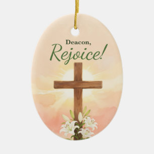 Diakon Osterfreude Kreuz und Lilien Keramik Ornament