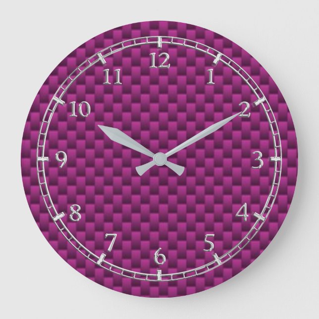 Dial für lila Fuchsia-Kohlenstofffaser Große Wanduhr (Vorderseite)