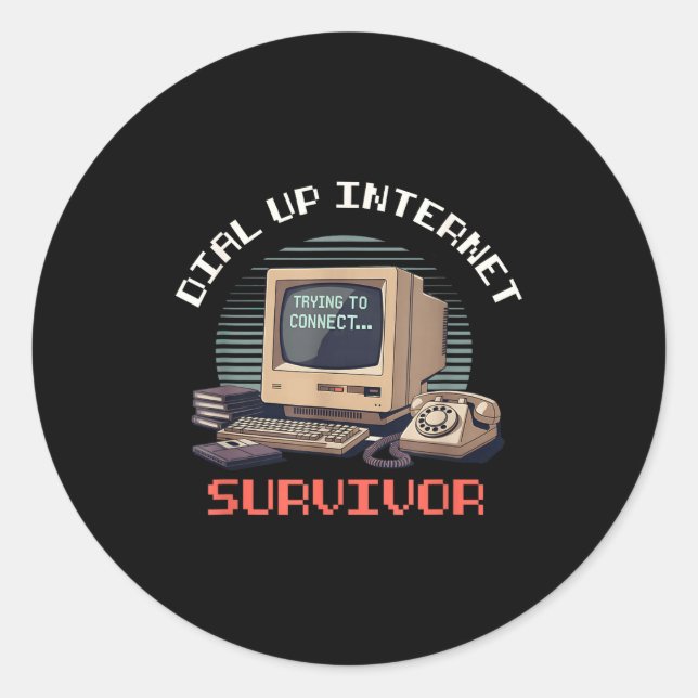 Dial Up Internet Survivor Funny Retro Computer Lov Runder Aufkleber (Vorderseite)