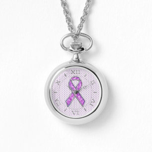 Dial zum Silver Crystal Pink Ribbon Awareness Stri Armbanduhr