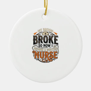 Dialyse-Krankenschwester Halloween Besen Zerbroche Keramik Ornament