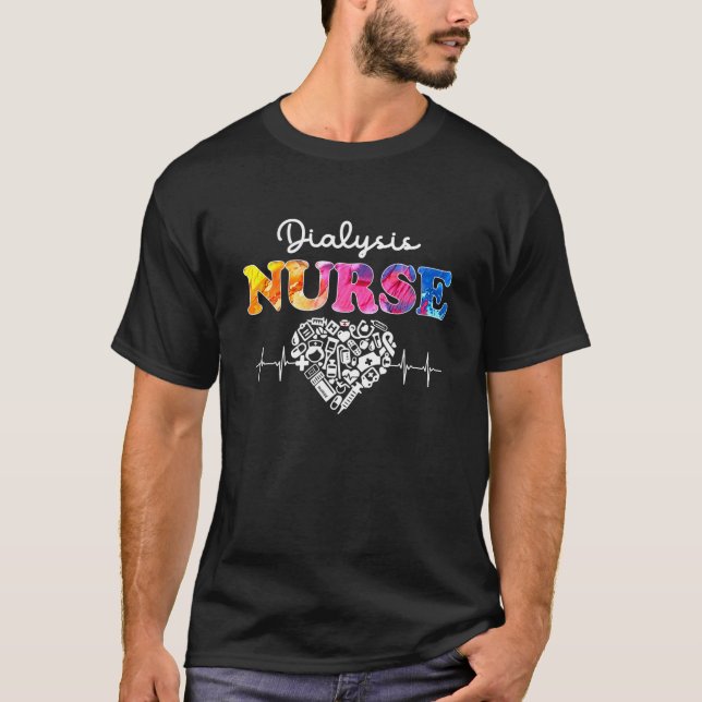 Dialyse Nurse Watercol Liebe Heart Stethoscope RN T-Shirt (Vorderseite)