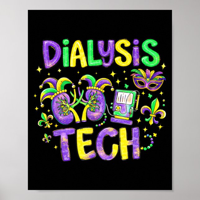 Dialyse-Tech Mardi Gras Krankenpfleger-Illustratio Poster (Vorne)