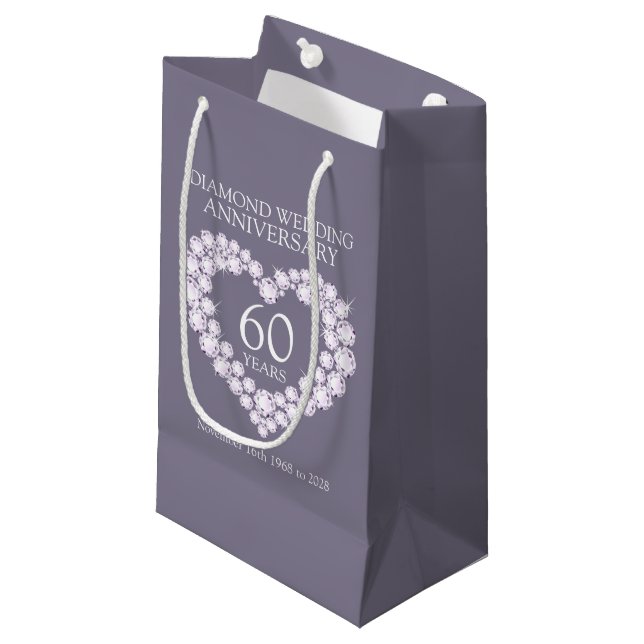 Diamant 60. Hochzeitstag graues Foto Tasche Kleine Geschenktüte (Vorderseite Schrägansicht)