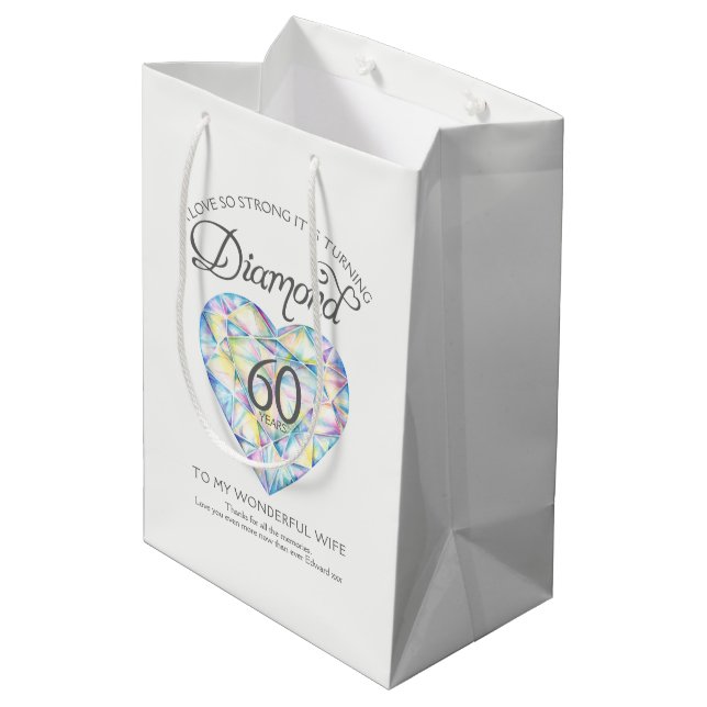Diamant 60-jähriges Jubiläum individuelle Schmuckt Mittlere Geschenktüte (Rückseite Schrägansicht)