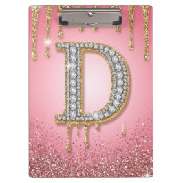 Diamant Anfangsbuchstabe D Gold Rosa Geschenk für Klemmbrett