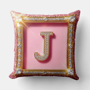 Diamant Anfangsbuchstabe J Rosa Glitter Gold Rahme Kissen