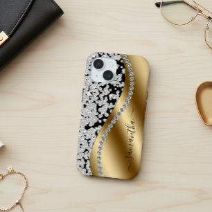 Diamant Bling Gold Metall personalisierte Schrift iPhone 15 Hülle