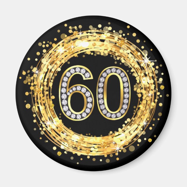 Diamant Bling Nummer 60 Glitzer Confetti | Gold Magnet (Vorne)