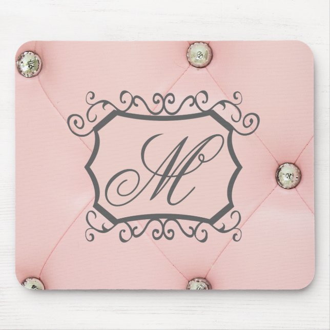 Diamant Bling Pink Monogram Mouse Pad Mousepad (Vorne)