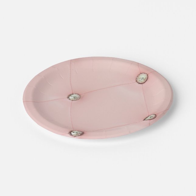 Diamant Bling Pink Tuflith Lederpapier Teller (Schrägansicht)