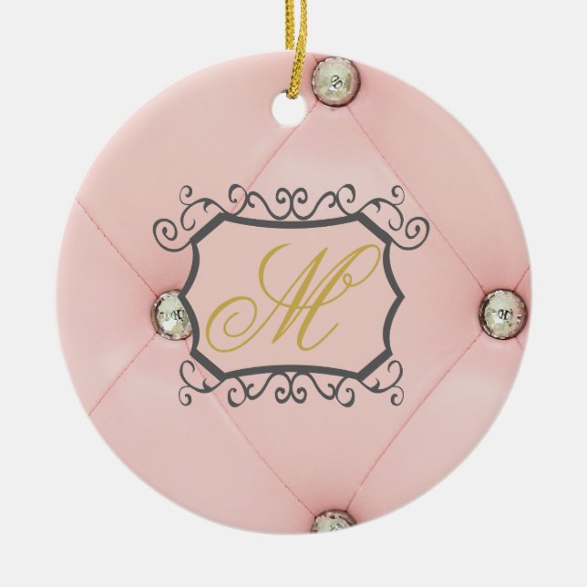 Diamant Bling Pink Tufted Leder Muster Ornament (Vorne)
