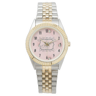 Diamant Bling Pink Tufted Monogram Armbanduhr