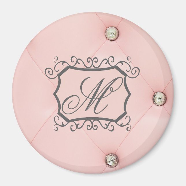 Diamant Bling Pink Tufted Monogram Initial Magnet (Vorne)