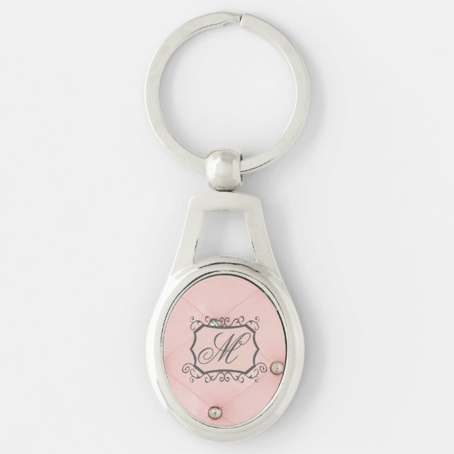 Diamant Bling Pink Tufted Monogram Key Chain Schlüsselanhänger (Vorderseite)