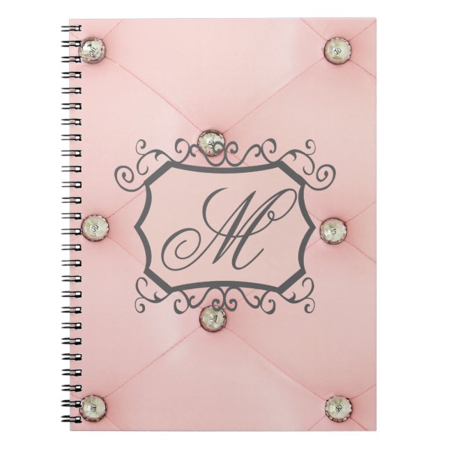 Diamant Bling Pink Tufted Monogram Note Book Notizblock (Vorderseite)