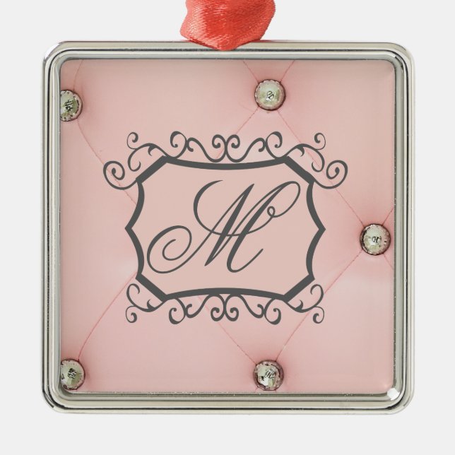 Diamant Bling Pink Tufted Monogram Ornament (Vorne)