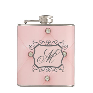 Diamant Bling Pink Tufted Monogram Whiskey Flask Flachmann