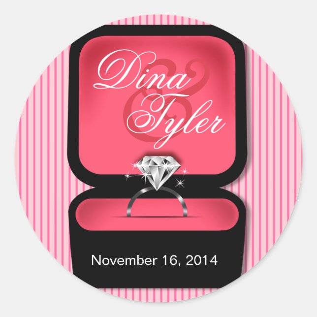 Diamant Bling Ring Box rund Koralle Runder Aufkleber (Vorderseite)