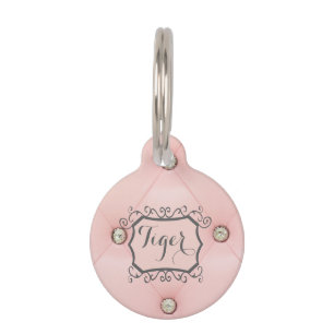 Diamant Bling rosa büscheliger lederner Tiernamensmarke