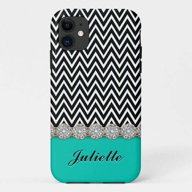 Diamant-Blume Schwarz-weißes Zickzack Muster Case-Mate iPhone Hülle (Rückseite)