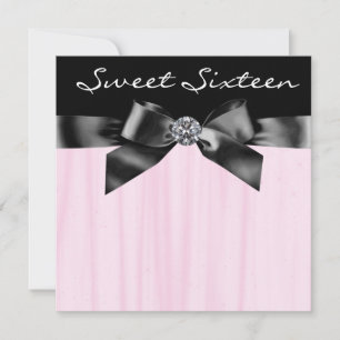 Diamant-Bogen Rosa Schwarze Sweet Sixteen Geburtst Einladung