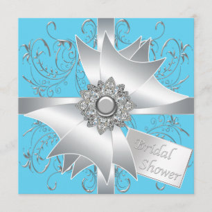 Diamant Bow Silver Aquamarin Blue Brautparty Einladung