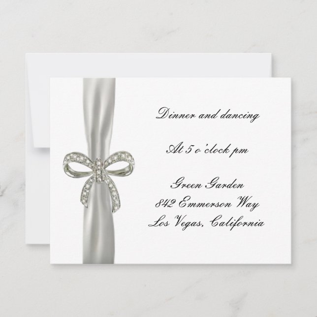 Diamant Bow Wedding Reception Card Einladung (Vorderseite)