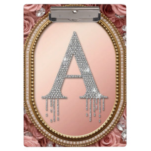 Diamant-Buchstabe A-Monogramm in goldenem Rahmen m Klemmbrett