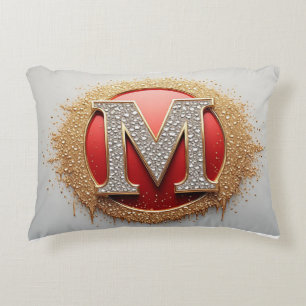 Diamant Buchstabe M Rot Medaillon Gold Monogramm Dekokissen