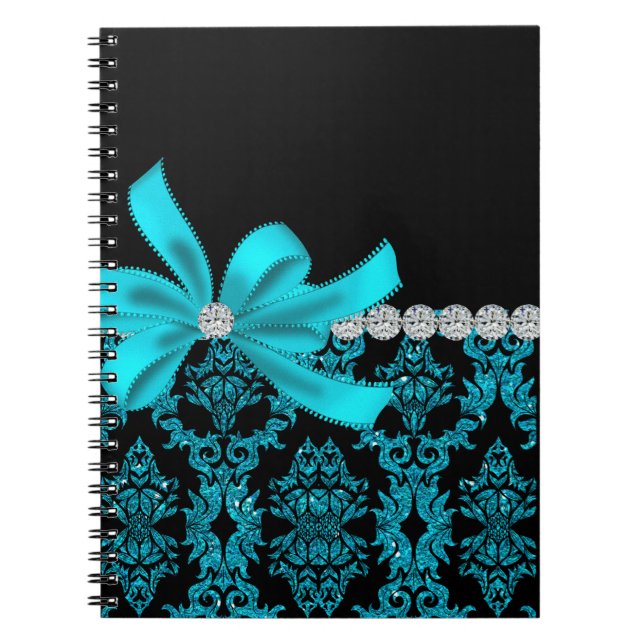 Diamant Damask (Aquamariner Glitzer) Notizblock (Vorderseite)