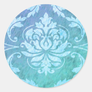 Diamant Damask, farbenfroher Regen in Blau und Tür Runder Aufkleber