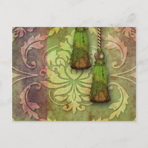 Diamant-Damask, MAROKKO in Rot und Chartreuse Postkarte