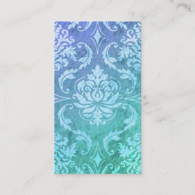 Diamant-Damast, BUNTER REGEN im Blau u. Türkis Visitenkarte (Vorderseite)