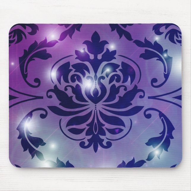 Diamant-Damast, FEENHAFTE LICHTER in der Pflaume Mousepad (Vorne)