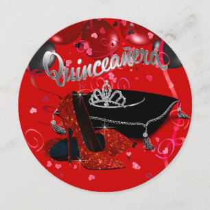 Diamant-Diadem Rot und Schwarz Quinceanera Einladung