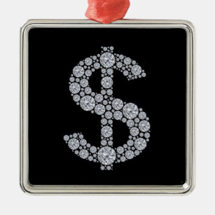 Diamant-Dollar-Zeichen Bling Silbernes Ornament